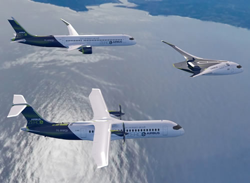 Airbus представил три дизайна самолетов с водородным двигателем